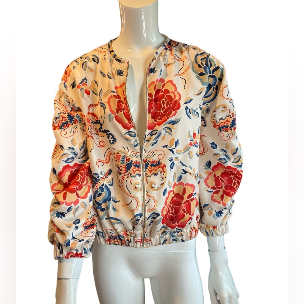 Zara ladies bomber jacket size S zip up floral, light weight, lining, fa…